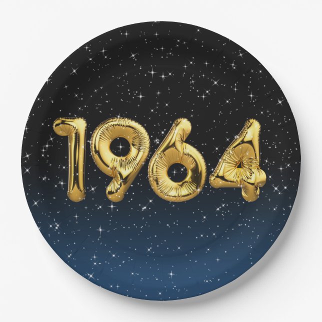 Birthday Balloons 1964 In Stars Paper Plate (Front)
