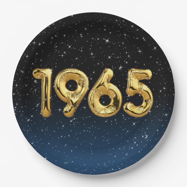 Birthday Balloons 1965 In Stars  Paper Plate (Front)