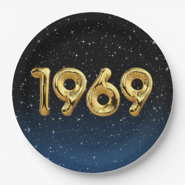 Birthday Balloons 1969 In Stars Paper Plate (Front)