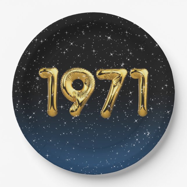 Birthday Balloons 1971 In Stars Paper Plate (Front)