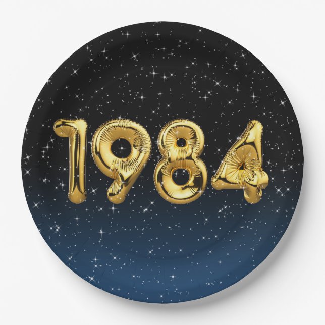 Birthday Balloons 1984 In Stars Napkins Paper Plate (Front)