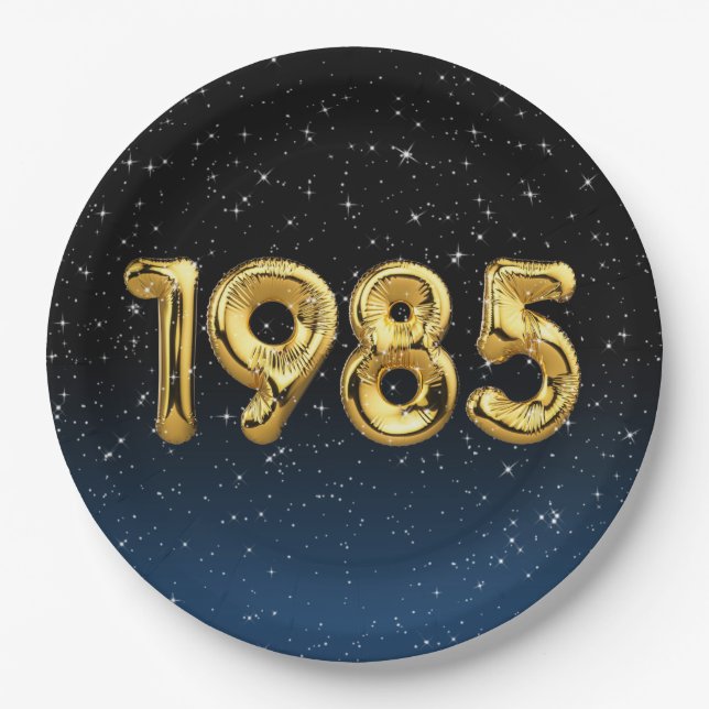 Birthday Balloons 1985 In Stars Paper Plate (Front)