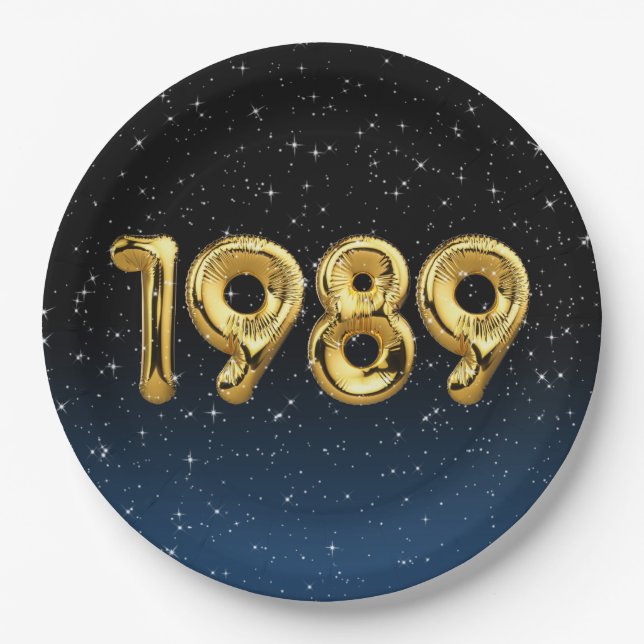 Birthday Balloons 1989 In Stars Paper Plate (Front)