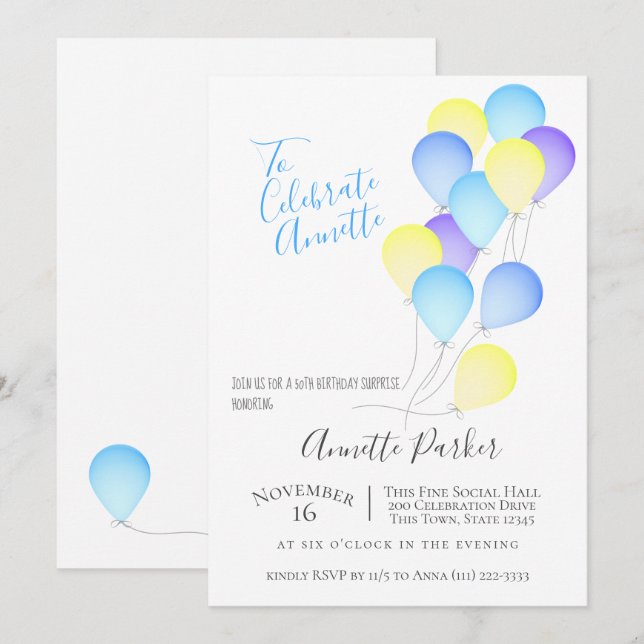 Birthday Balloons 50th Birthday Party Invitation (Front/Back)