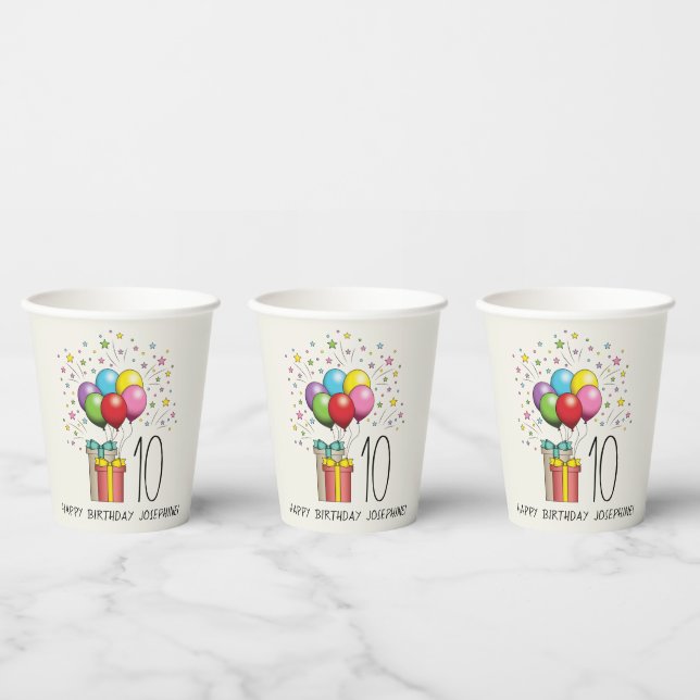 Birthday Balloons And Presents With Age And Text Paper Cups (Multi)