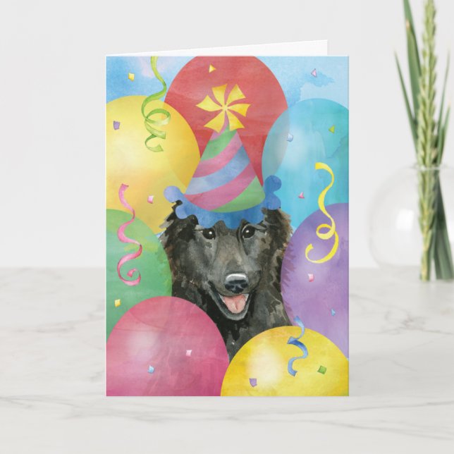 Birthday Balloons Belgian Sheepdog Card (Front)