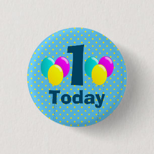 Birthday, Balloons, Blue Polka Dots Customisable 3 Cm Round Badge
