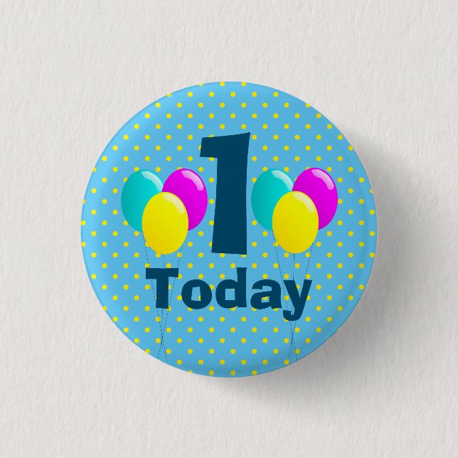 Birthday, Balloons, Blue Polka Dots Customisable 3 Cm Round Badge (Front)