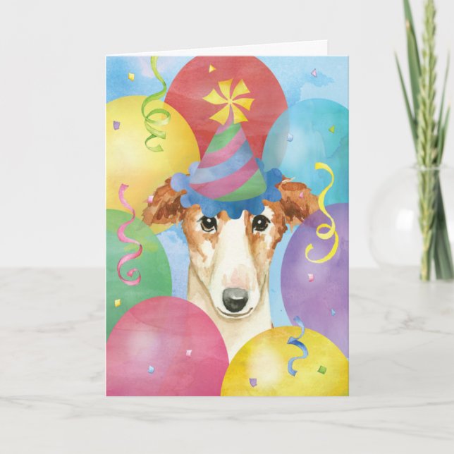 Birthday Balloons Borzoi Card (Front)