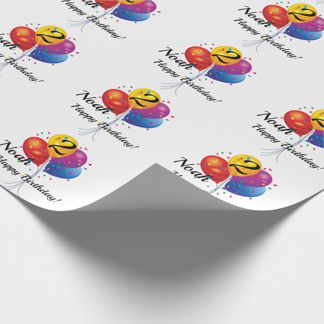 Birthday Balloons Child's Name & Age Wrapping Paper (Corner)