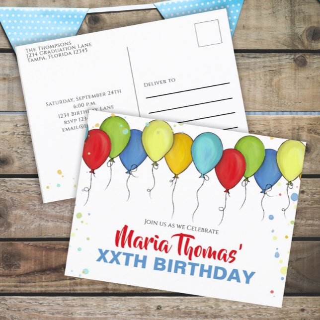 Birthday Balloons Confetti Modern Party Cute Fun Postcard (Creator Uploaded)