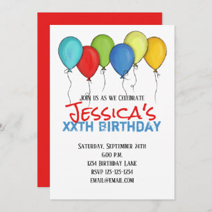 Birthday Balloons Confetti Party Modern Invitation