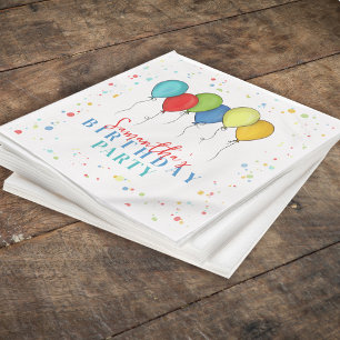 Birthday Balloons Confetti Whimsical Calligraphy Napkin