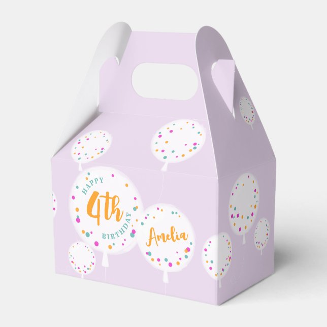 Birthday balloons customisable favour box lilac (Front Side)