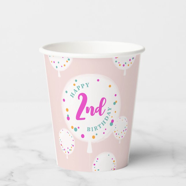 Birthday balloons customisable paper cups pink (Front)