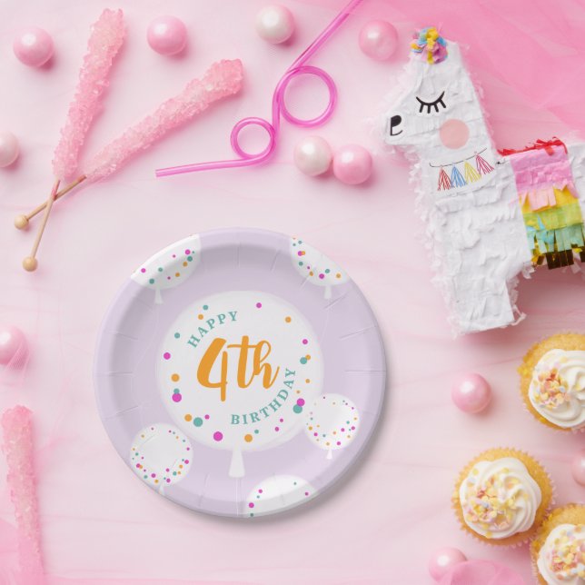 Birthday balloons customisable paper plates lilac (Party)