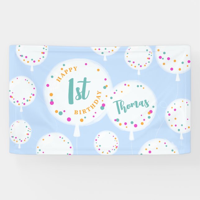 Birthday balloons customisable vinyl banner blue (Horizontal)