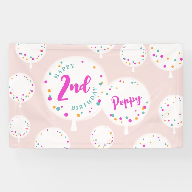 Birthday balloons customisable vinyl banner pink (Horizontal)
