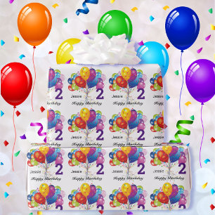 Birthday Balloons Cute Custom Child's Name & Age Wrapping Paper