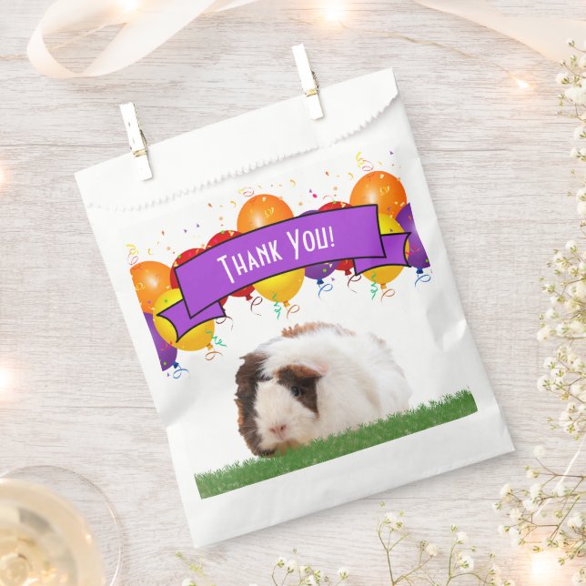 Birthday Balloons Cute Guinea Pig Purple Banner Favour Bags (Clipped)