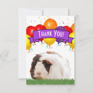 Birthday Balloons Cute Guinea Pig Purple Banner Thank You Card