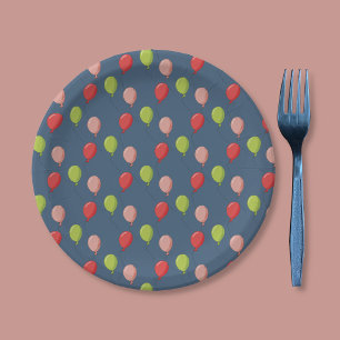 Birthday Balloons Dark Blue Paper Plate