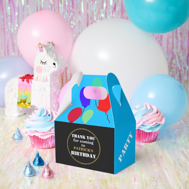 Birthday Balloons Geometric Blue Gold  Favour Box (Party)