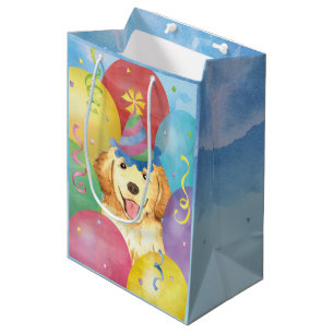 Birthday Balloons Golden Retriever Medium Gift Bag