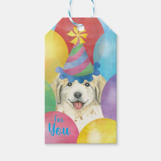 Birthday Balloons Great Pyrenees Gift Tags (Front)