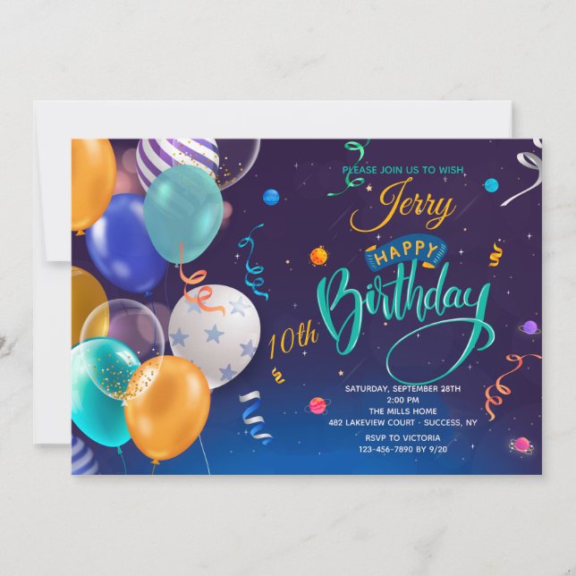 Birthday Balloons Invitation (Front)