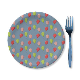 Birthday Balloons Light Blue Paper Plate
