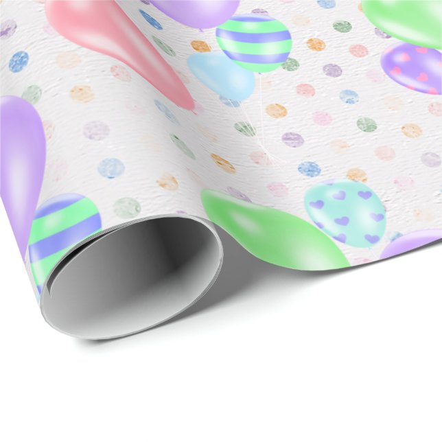Birthday Balloons On Polka Dots Wrapping Paper (Roll Corner)