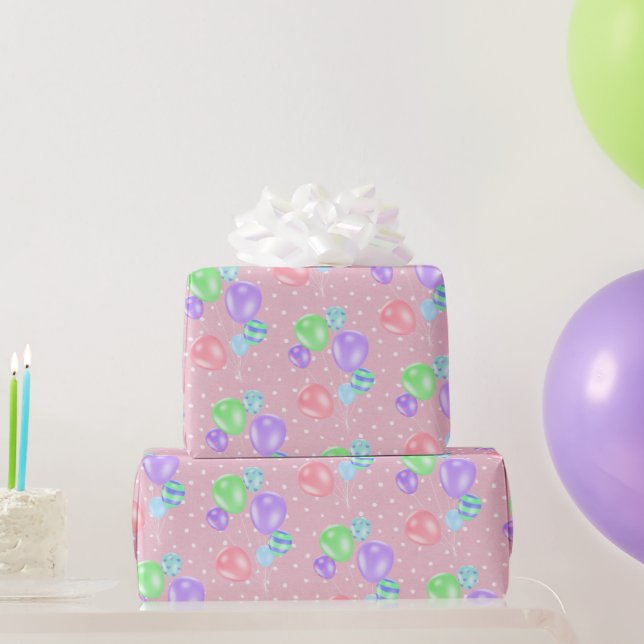 Birthday Balloons On Polka Dots Wrapping Paper (Party Gifts)