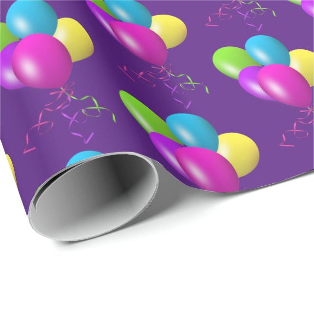 Birthday Balloons on purple Wrapping Paper (Roll Corner)