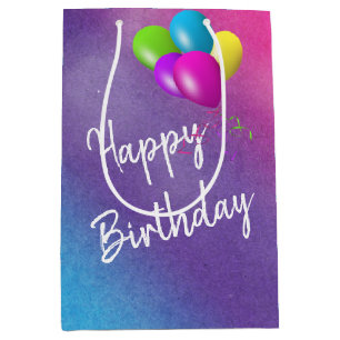 Birthday Balloons On Rainbow Watercolor Medium Gift Bag