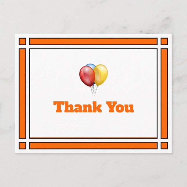 Birthday Balloons Orange Thank You Postcard (Front)