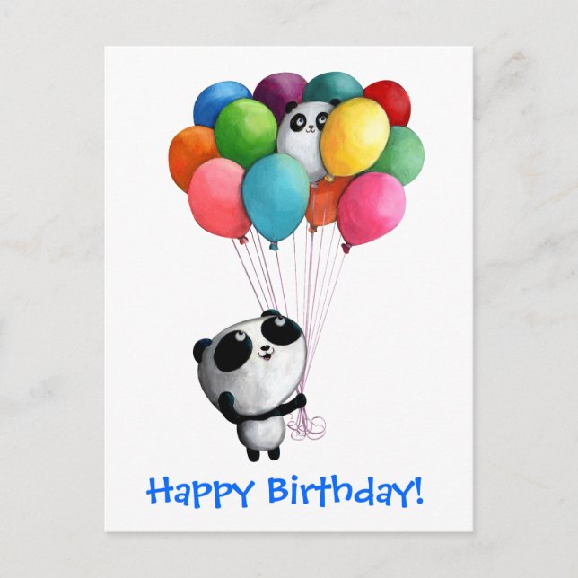 Birthday Balloons Panda Bear Postcard (Front)