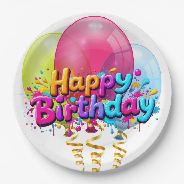 Birthday Balloons Paper Plate (Front)