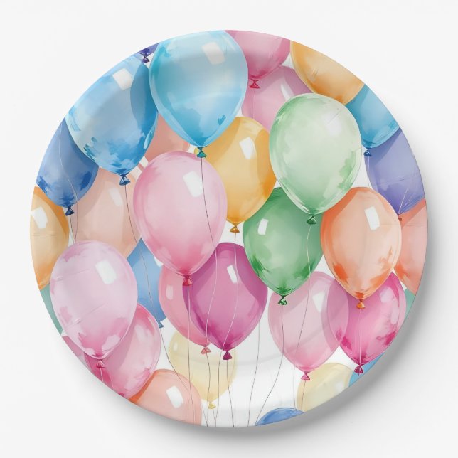 Birthday Balloons Paper Plate (Front)
