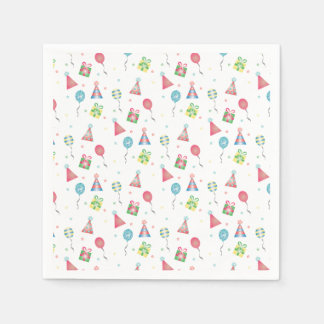 Birthday Balloons Party Hats Pattern Colourful Napkin