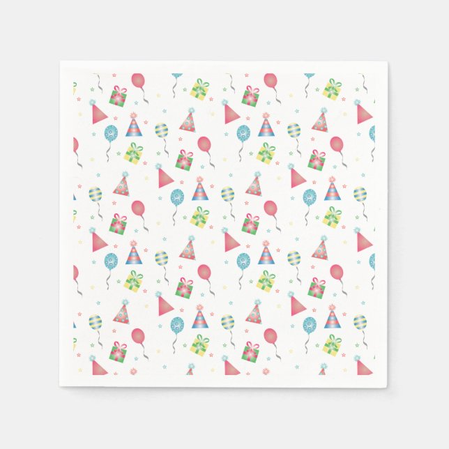 Birthday Balloons Party Hats Pattern Colourful Napkin (Front)