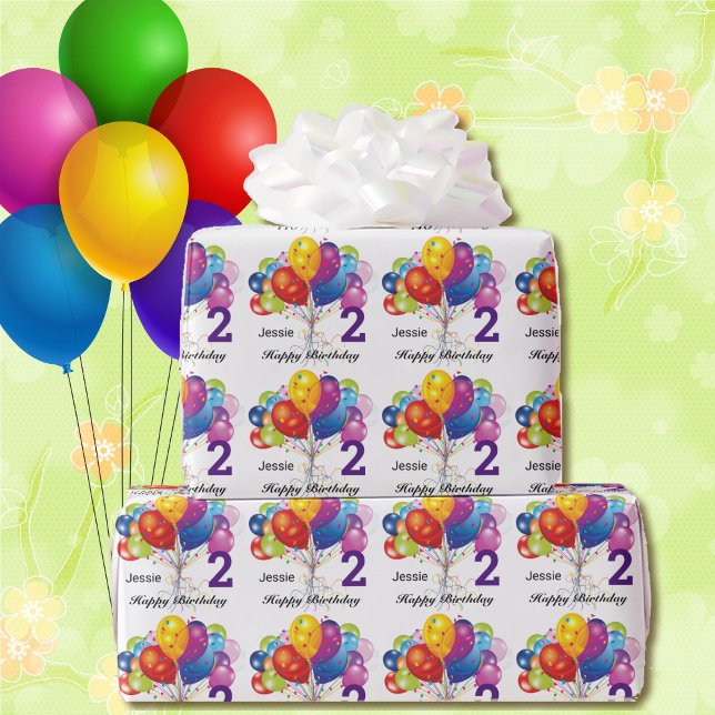 Birthday Balloons Personalise Child's Name & Age Wrapping Paper (Creator Uploaded)