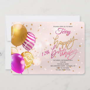 Birthday Balloons Pink Invitation