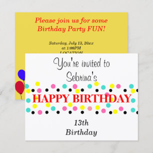 Birthday Balloons Polka Dots Invitation