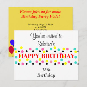 Birthday Balloons Polka Dots Invitation