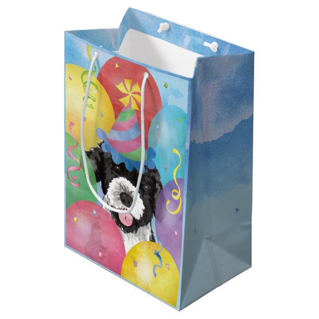 Birthday Balloons Portuguese Water Dog Medium Gift Bag (Front Angled)