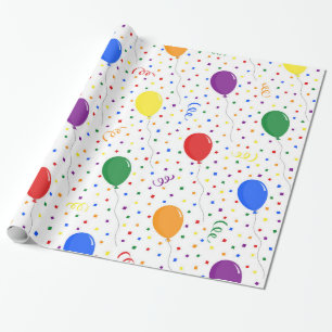 Birthday balloons rainbow confetti wrapping paper