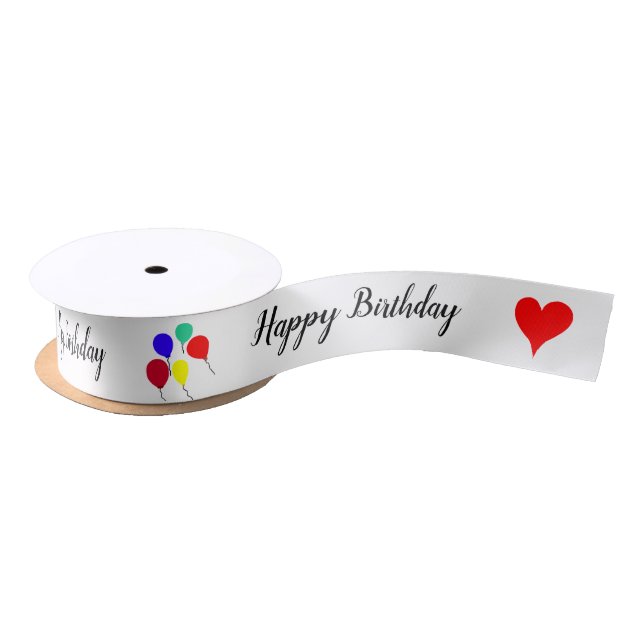 Birthday Balloons Red Hearts 1.5 INCH Satin Ribbon (Spool)