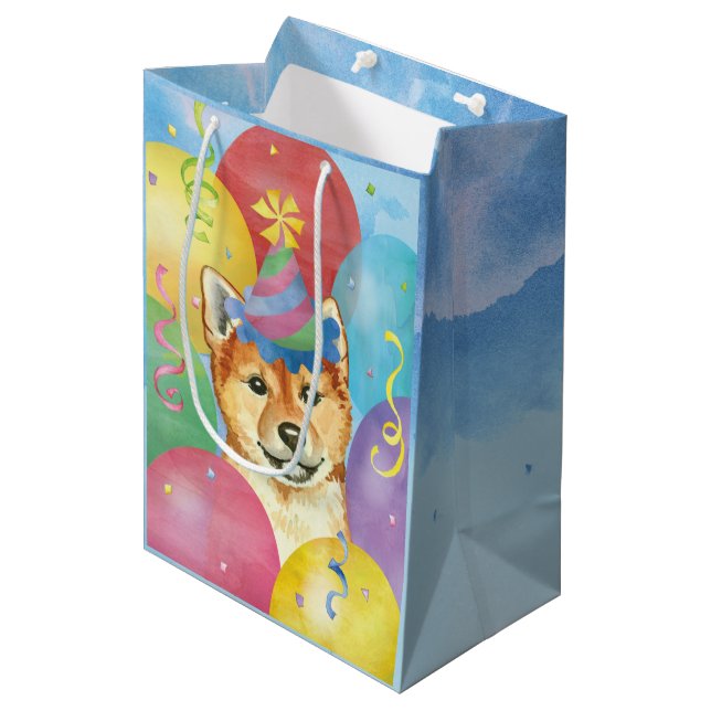 Birthday Balloons Shiba Inu Medium Gift Bag (Front Angled)