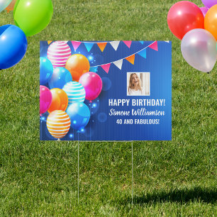 Birthday Balloons Streamers Custom Photo Text Yard Garden Sign